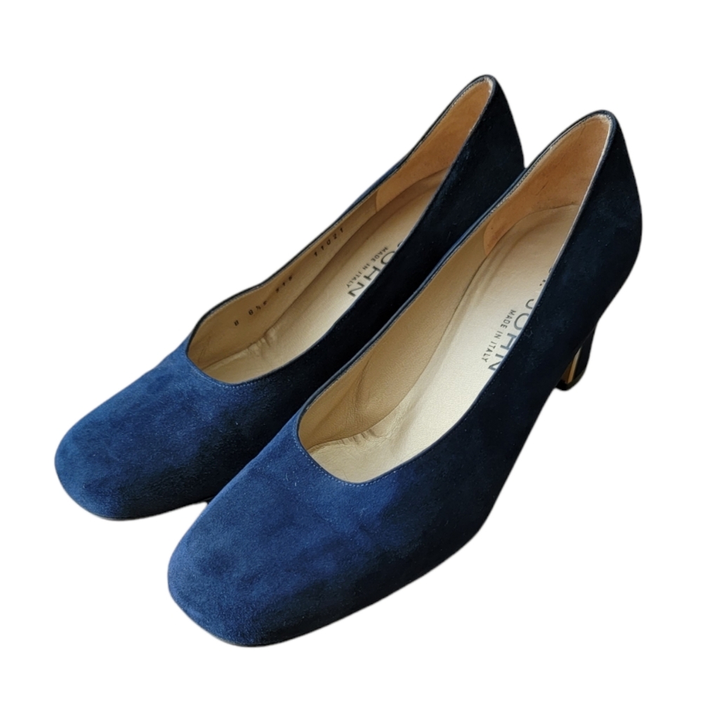 St. John Navy Blue Suede Square Toe Heels - 8.5